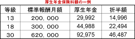 厚生年金保険料額の一例